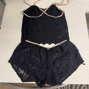 Free People Elegant Black Lace Sleepwear Set